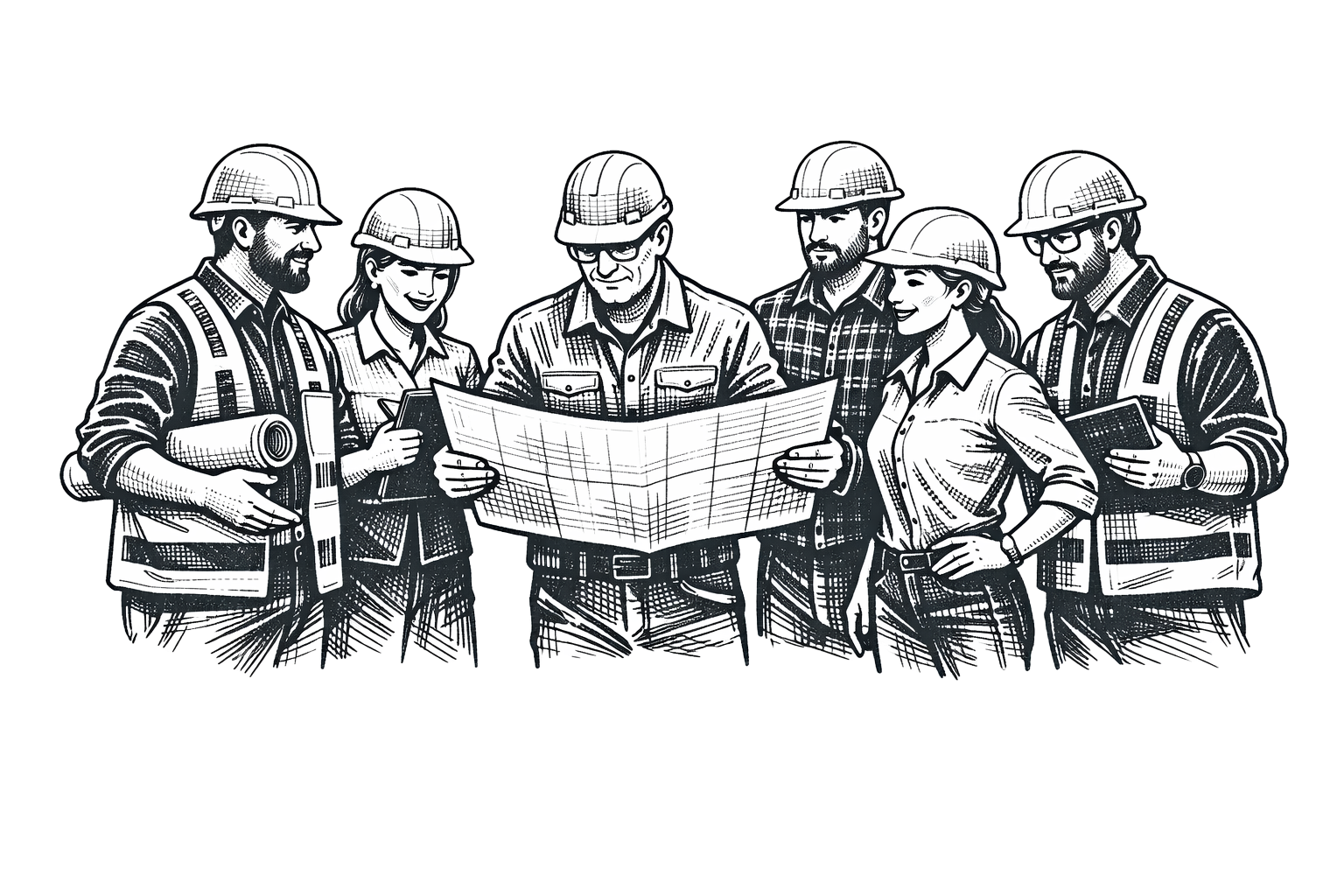 Equipo revisando planos